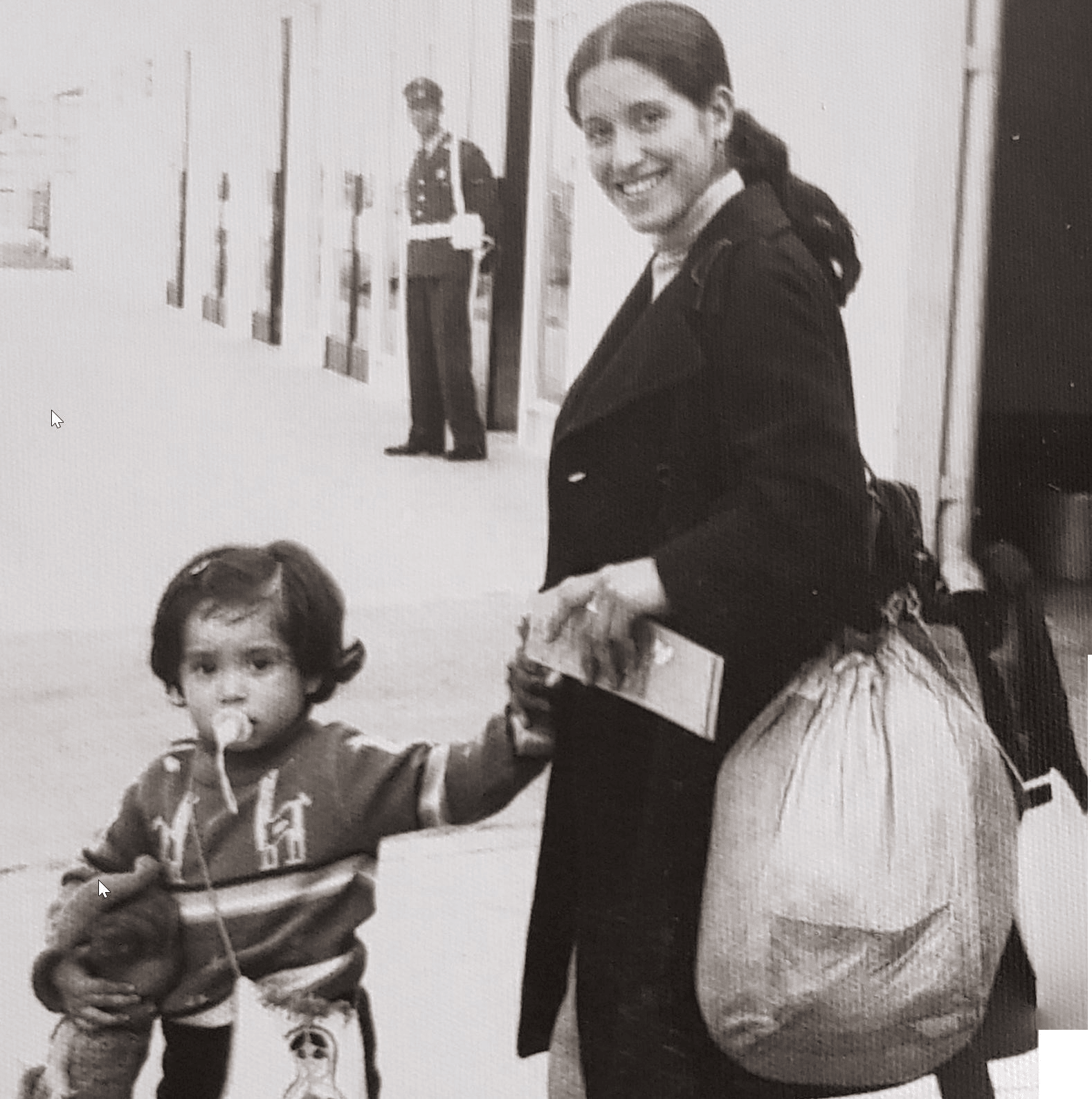 Cristina and Jimena leaving Chile, 1976